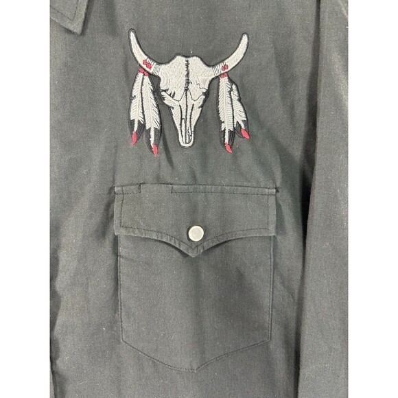 VTG High Noon Pearl Snap Western Shirt Men's XL Cow Skull Embroidered Black - Picture 5 of 10